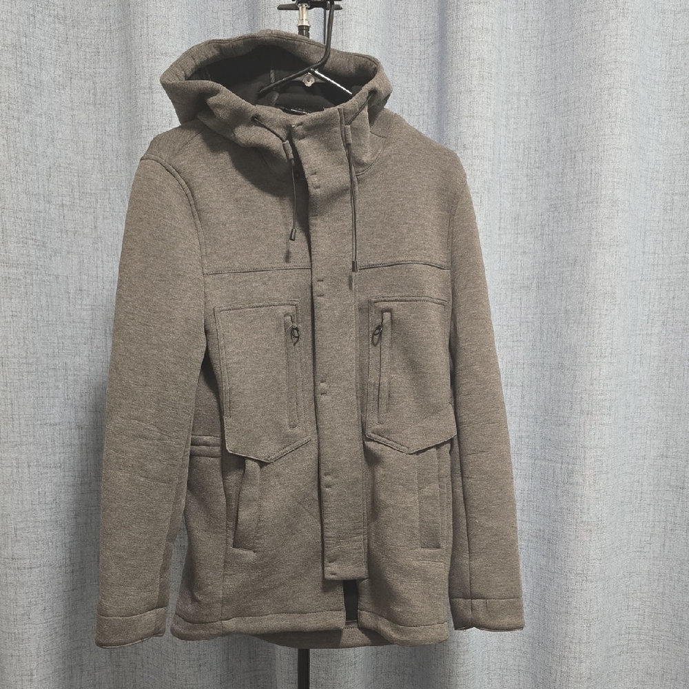 Zara‎ Man Jacket  Gray Hooded Military Streetwear Style Jacket  Size Small